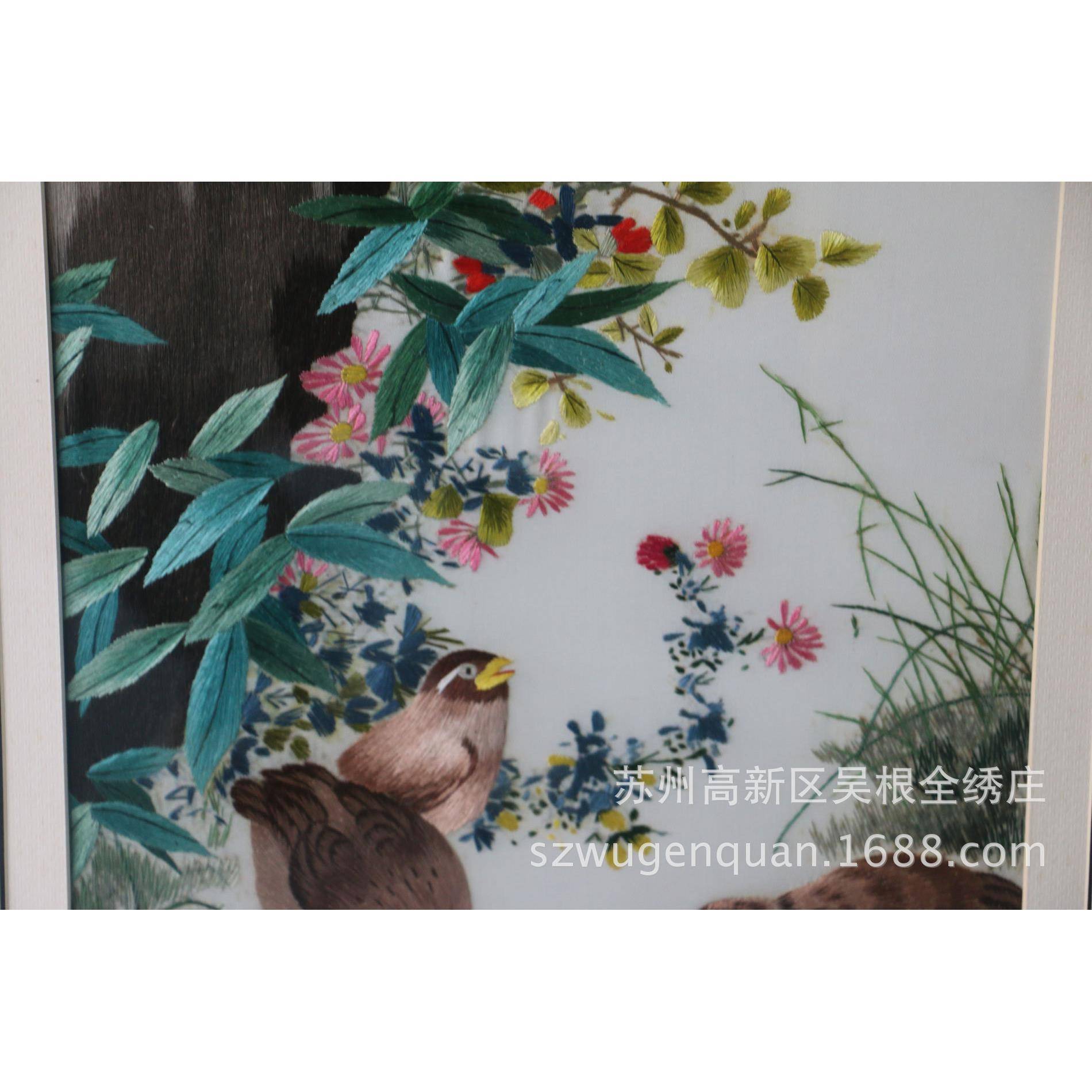 厂家生产苏绣成品客厅书房带框挂画苏州手工刺绣画颜伯龙花鸟条屏