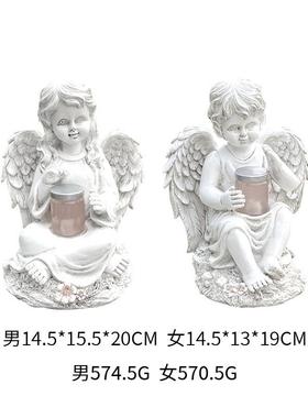 创意欧美少女天使太阳能灯花园草坪树脂小摆件家居庭院装饰品