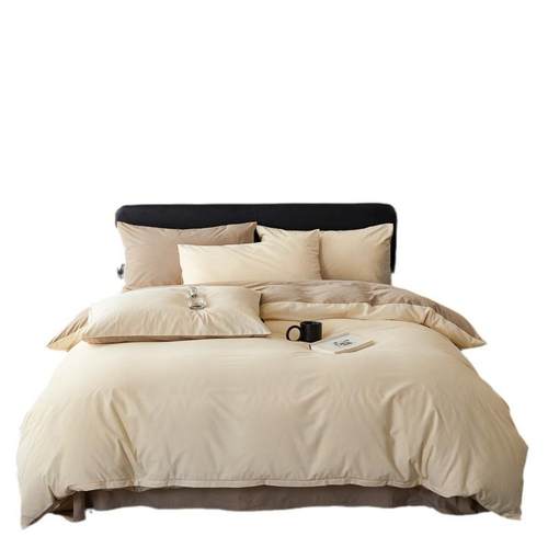 轻奢100S全棉加厚磨毛四件套拼色被套纯棉柔软裸睡床单笠床上用品