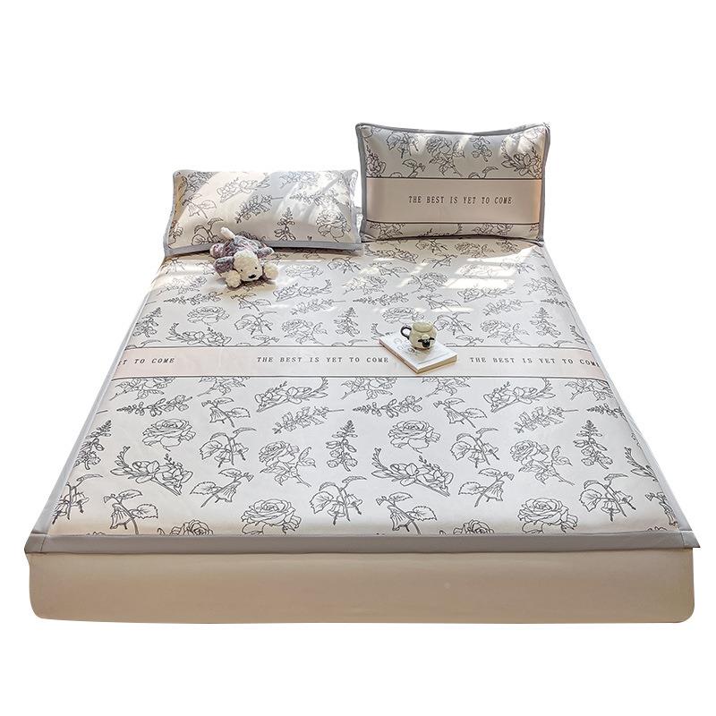 碳光冰件丝席调印花凉席床单三套24夏季洗可机床笠软席空席