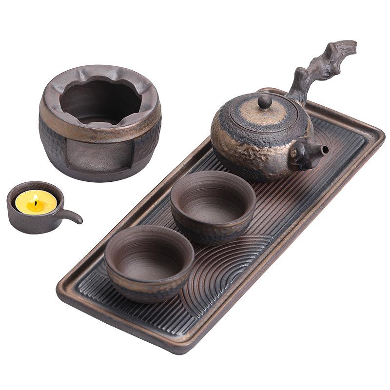 日式手工鎏金铁釉木侧把壶茶套枯装温家用简约茶具GZS20206煮茶功