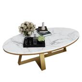 北欧简约大理石茶几家用客厅轻奢网红椭圆形茶几办公室接待创意桌