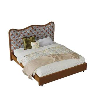 法式中古风卧室双人床复古樱桃木儿童床创意设计师高背床软包床
