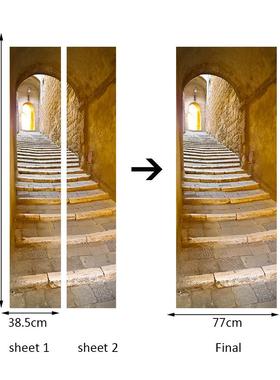 欧式石阶门贴纸3D立体防水翻新木门自粘门贴墙贴DM016