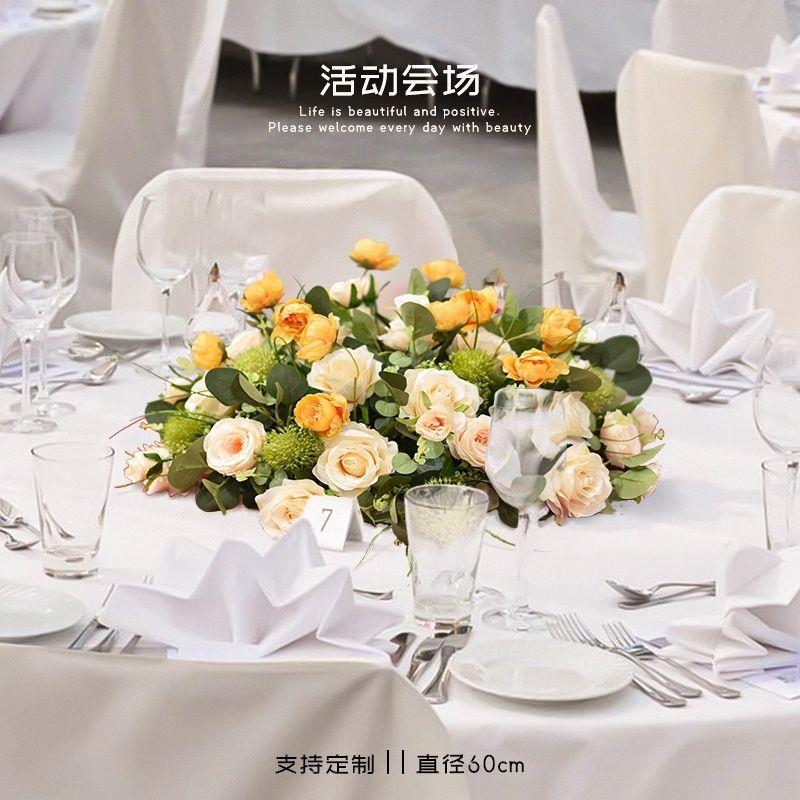 餐厅圆桌中间盆花仿真花会议桌装饰花艺婚礼床边摆花饭店包厢餐花
