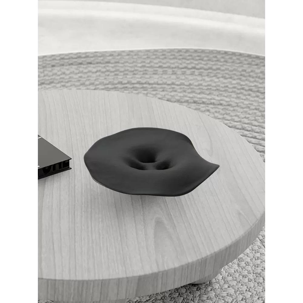 黑瓷白陶艺餐术感果盘果盆厨房LBB摆件新厅软装饰品中式摆件
