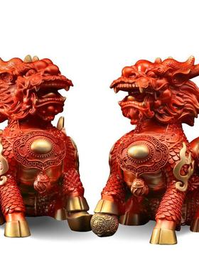 厂家直供黄铜麒麟摆件一对飞天火麒麟公司家居客厅装饰工艺品