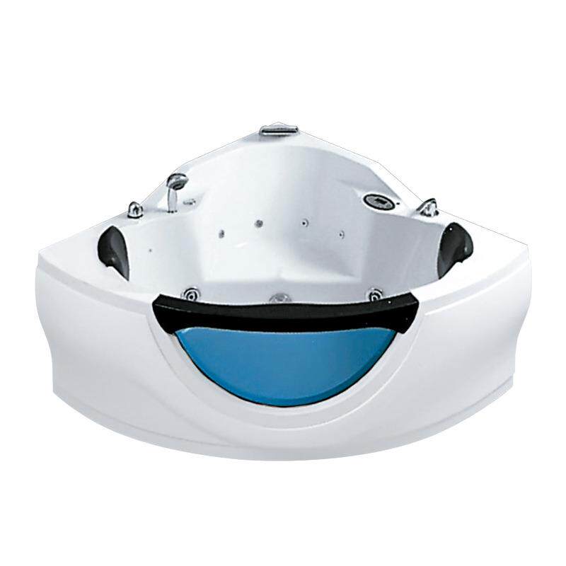 迷你尺寸三角型浴缸亚克力按摩冲浪五件套双人枕头带玻璃龙头浴盆