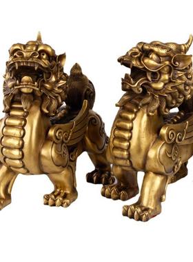 纯黄铜貔貅摆件一对招财聚财皮丘铜制客厅办公室开业特大号工艺品