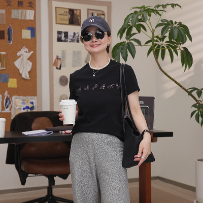 一支探戈丨小个子极简 设计感狗狗印花短袖棉质T恤2620214