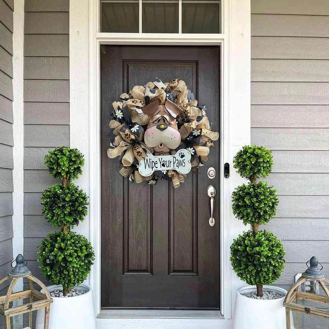 厂家批新款狗狗头花环2023创意藤圈门挂庭院橱窗装饰花圈,节庆用品/礼品,圣诞装饰品,淘宝优惠券,粉丝福利购,淘宝优惠卷