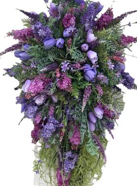 新品紫色郁金香花环风信子绣球花多彩春夏花环家居装饰