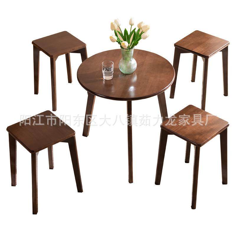 小户型桌子北欧风小圆桌实木圆面桌椅胡桃色茶几实木圆餐桌椅套装