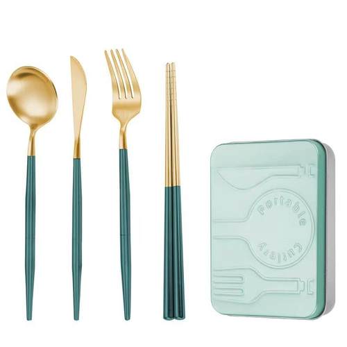 304不锈钢折叠西餐具葡萄牙刀叉勺筷套装户外旅行口袋便携式套装