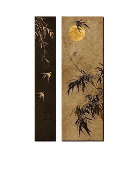 竹报平安新中式玄关装饰画高级感竹子竖版挂画入户门走廊尽头壁画