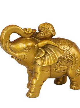 宏达全黄铜小号财运大象吉祥如意吸水象装饰品铜器摆件