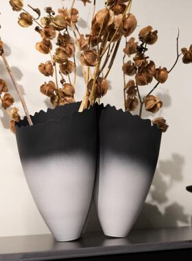 中式古典黑白渐变花器样板间售楼部会所家居客厅餐厅插花花瓶摆件