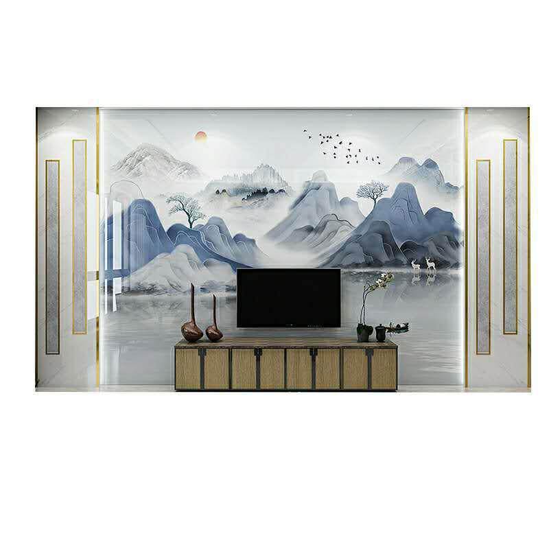 电视背景墙3D微晶石现代简约客厅轻奢风造型装饰新中式瓷砖影视墙