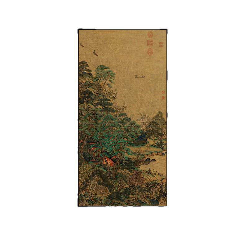 江帆楼阁图新中式玄关挂画竖版青绿金碧山水画走廊过道茶室装饰画