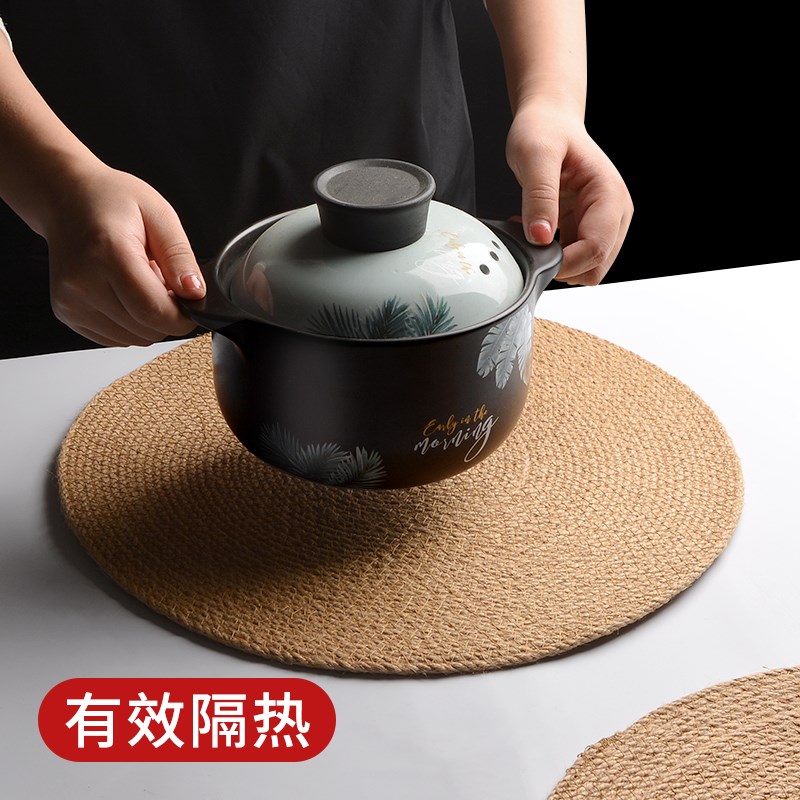 大号亚麻隔热垫餐桌垫防烫耐高温砂锅垫碗垫餐盘垫藤编垫草编圆形