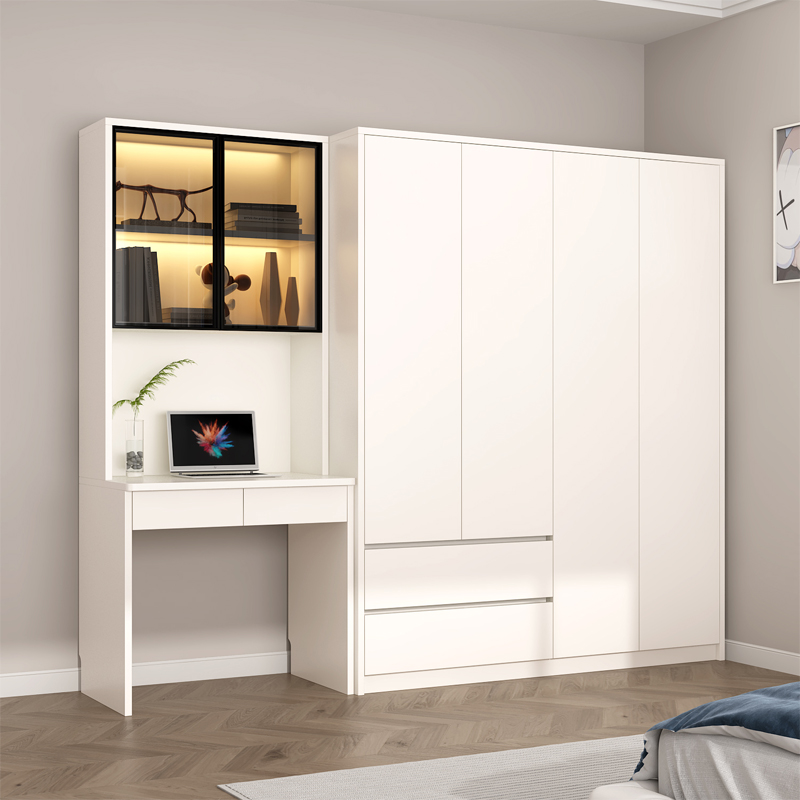 一半书桌一半衣柜儿童房一体组合次卧小户型家用学生卧室实木定制