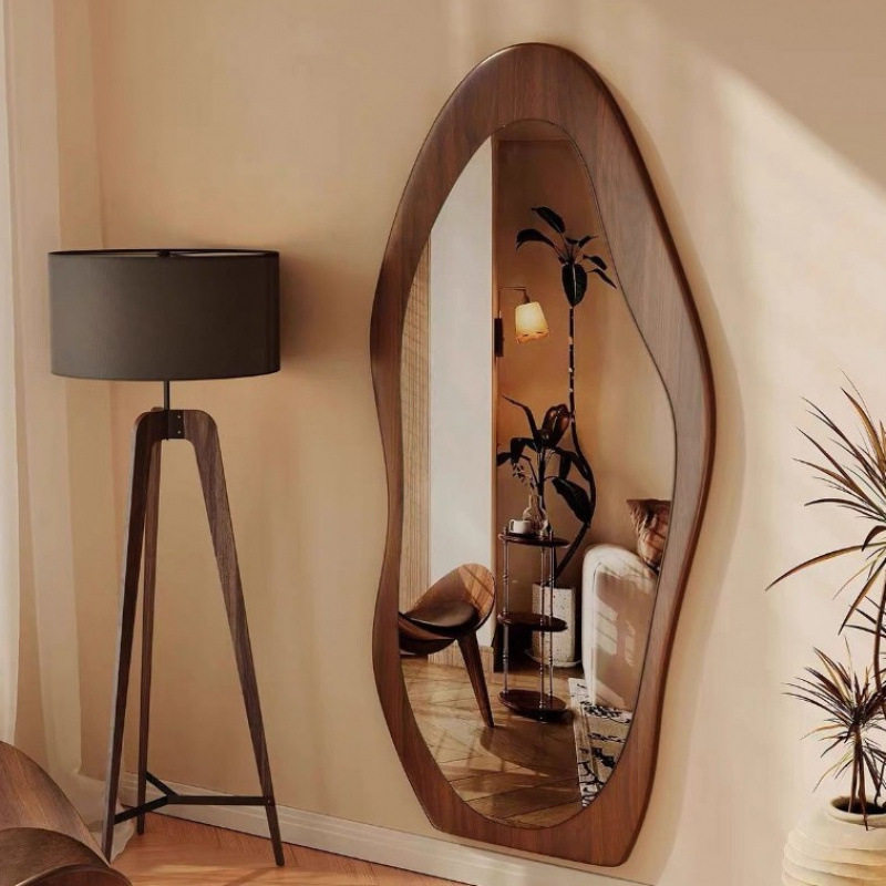 黑胡桃木穿衣镜异形挂墙大镜子全身镜可壁挂服装店穿衣镜试衣镜子