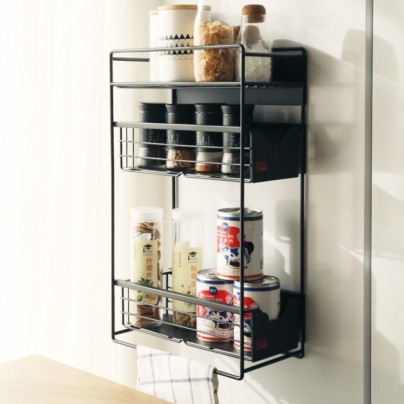 冰箱置物架侧收纳壁挂式夹缝侧边架子多层厨房用品家用调料挂架