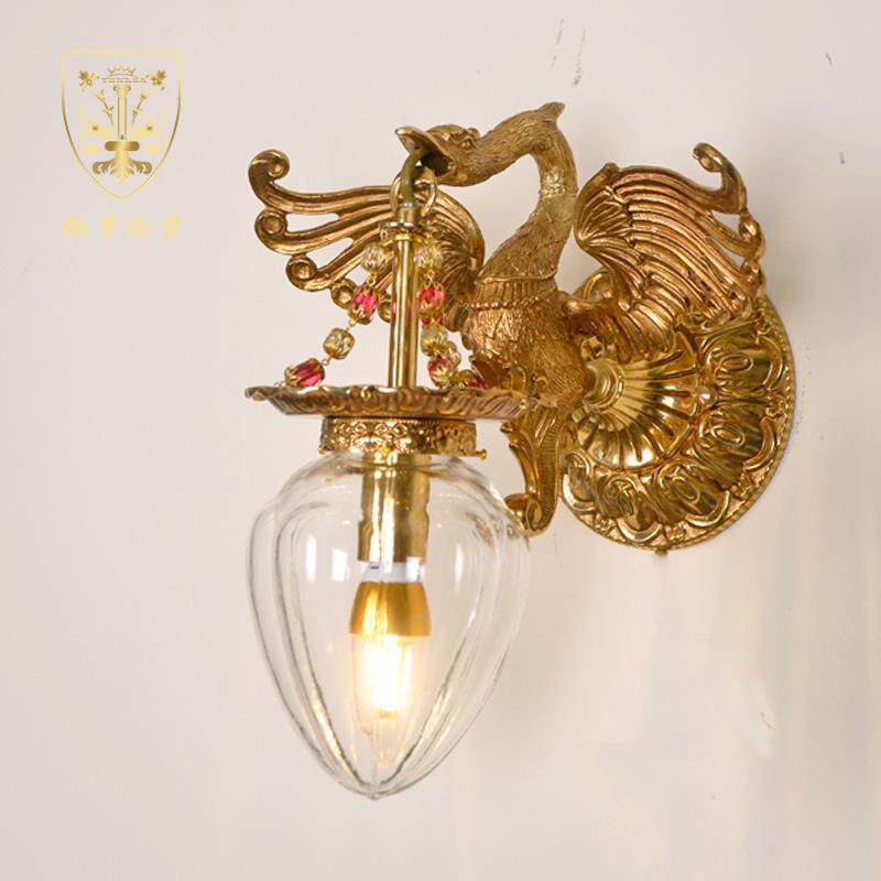 简约法式壁灯全铜别墅复古大气客厅墙灯床头卧室灯具欧式全铜壁灯