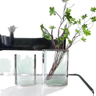 不锈钢玻璃现代轻奢花瓶样板间售楼处客厅餐桌设计师款 轻奢风格