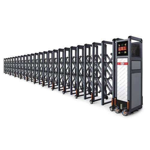 安装工地项目部遥控伸缩大门工厂电动折叠收缩门企业不锈钢伸缩门