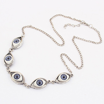 极速Vintage Punk Evil Eye Necklaces 5pcs Blue Eyeball Connec