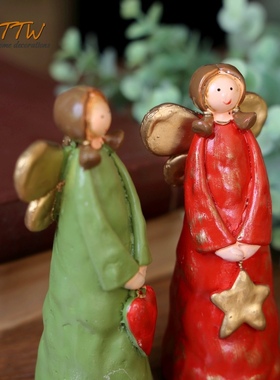 美式乡村田园花仙子姐妹创意天使摆件装饰品结婚礼物耶诞桌面摆设