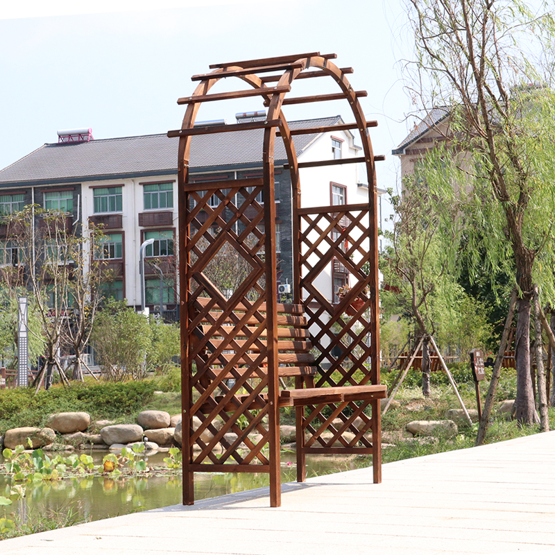 厂促碳化防腐花园植物拱形葡萄爬藤架户外阳台庭院椅实木网格拱品