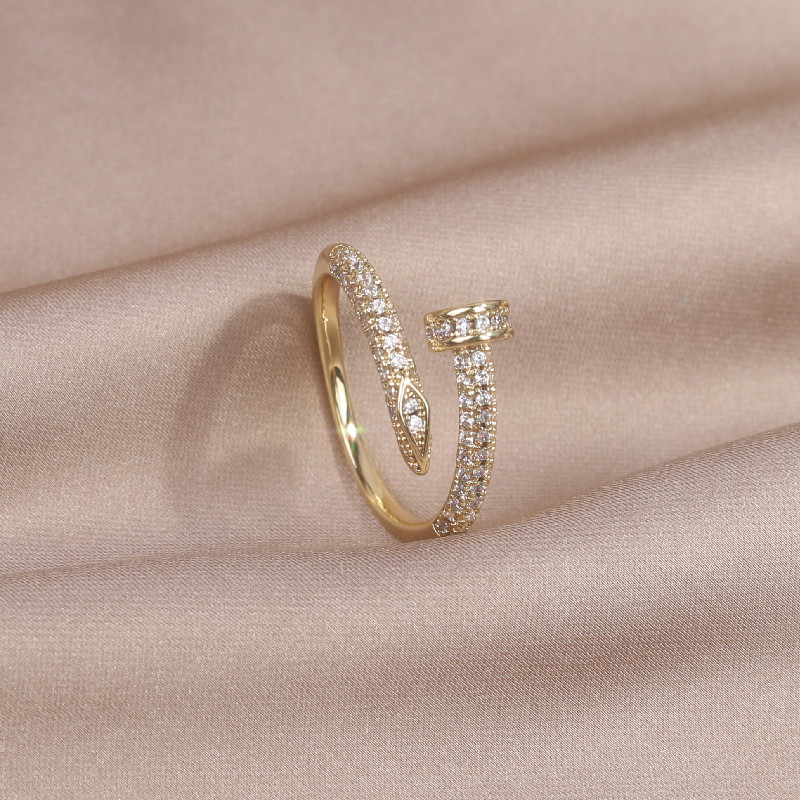 14K Real Gold Plating AAA Zircon Simple Geometric Ring Elega