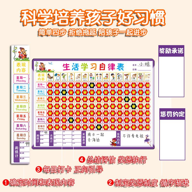 儿童成长自律表家用孩子小学生行为好习惯养成时间管理奖励计划表