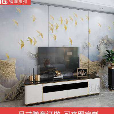 新中式硬包电视背景墙山水现代客厅沙发喷绘花鸟卧室牀头软包定制