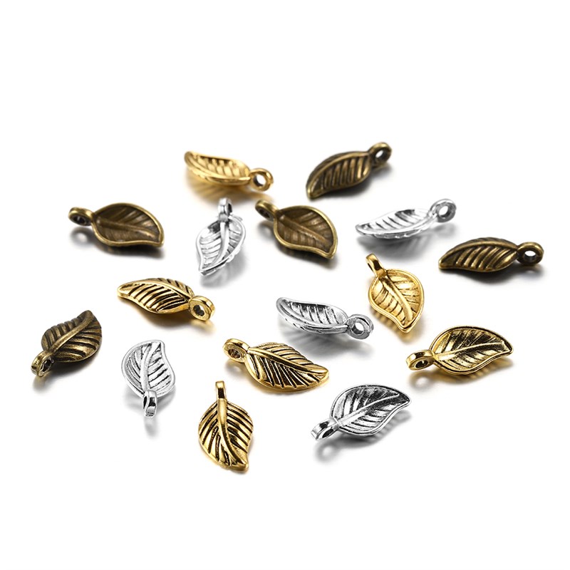 60pcs 15x7mm Alloy Leaves Shape Antique Pendant Charms Neckl