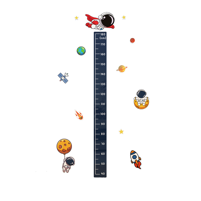 卡通太空人测量身高墙贴男孩儿童房间布置卧室墙面装饰身高尺贴纸