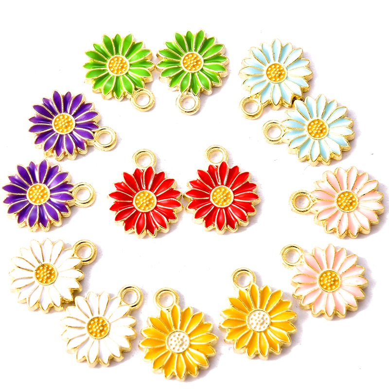10Pcs 7Colors Zinc alloy Metal Enamel Colorblock Daisies Cha