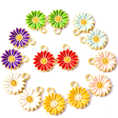 10Pcs 7Colors Zinc alloy Metal Enamel Colorblock Daisies Cha