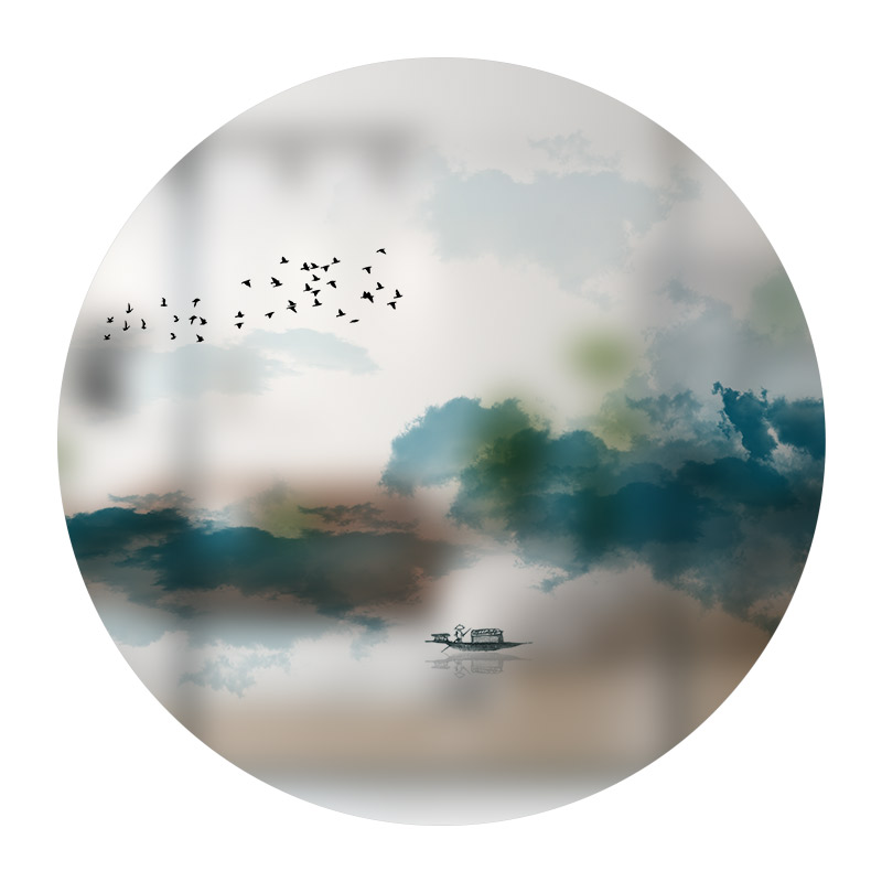 定制玻璃贴纸新中式透光不透明静电磨砂玻璃贴膜家用创意窗贴圆形