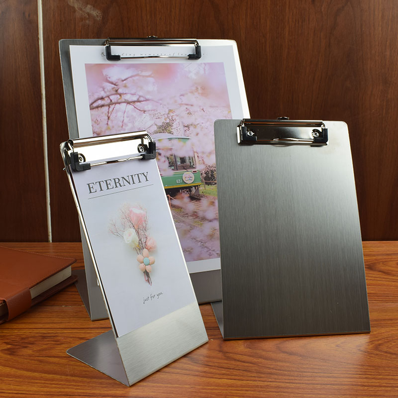不锈钢文件夹板金属立式菜单夹酒店餐桌展示牌吧台点单夹写字板夹