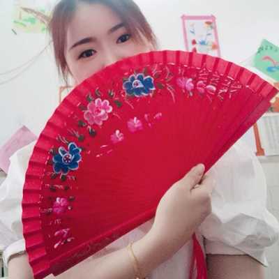 7寸大红色舞蹈扇子实木扇骨开合顺溜双面扇旗袍舞台走秀表演女摺