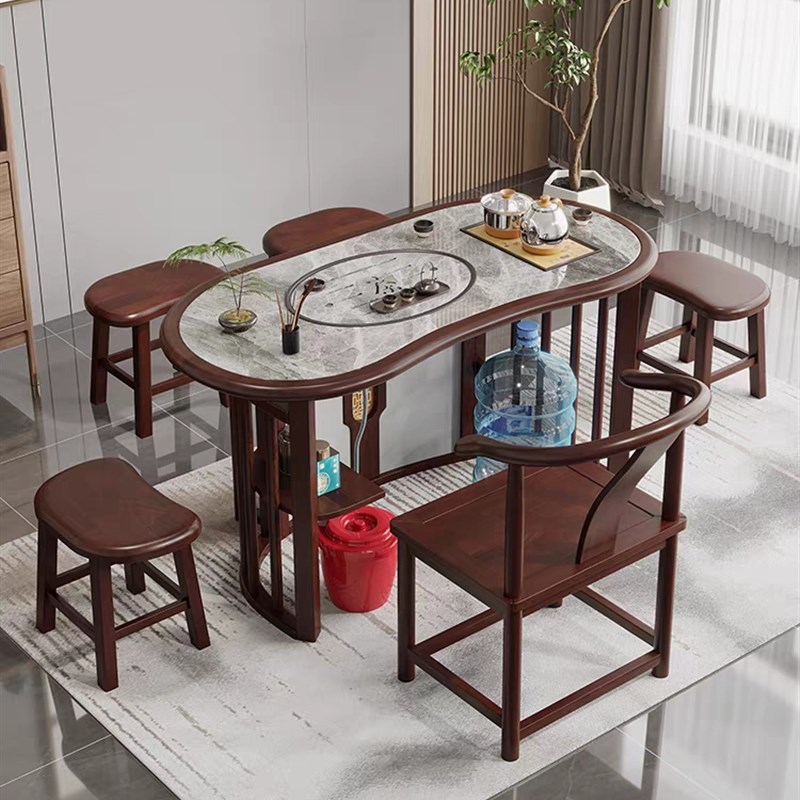 新中式实木茶桌椅组合客厅阳台岩板小茶台智能烧水壶一体家用泡茶