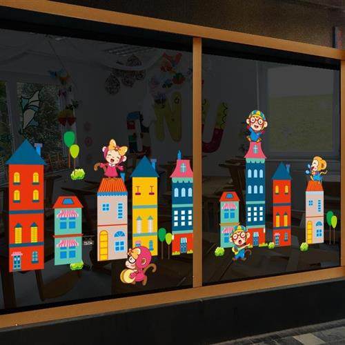 双面透明防水幼儿园玻璃贴纸门窗贴装饰儿童卡通静电贴画