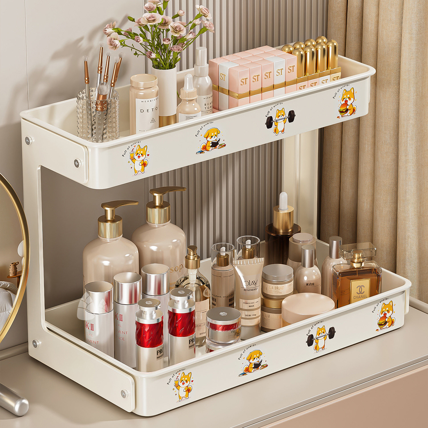 化妆品收纳架桌面高级感梳妆台口红眉笔整理箱大容量护肤品置物架