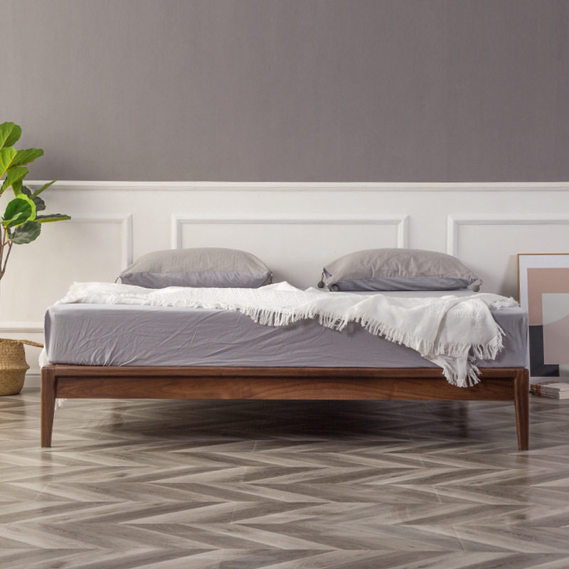 日式1米2榻榻米床主卧北欧现代简约黑胡桃木实木无床头双人落地床