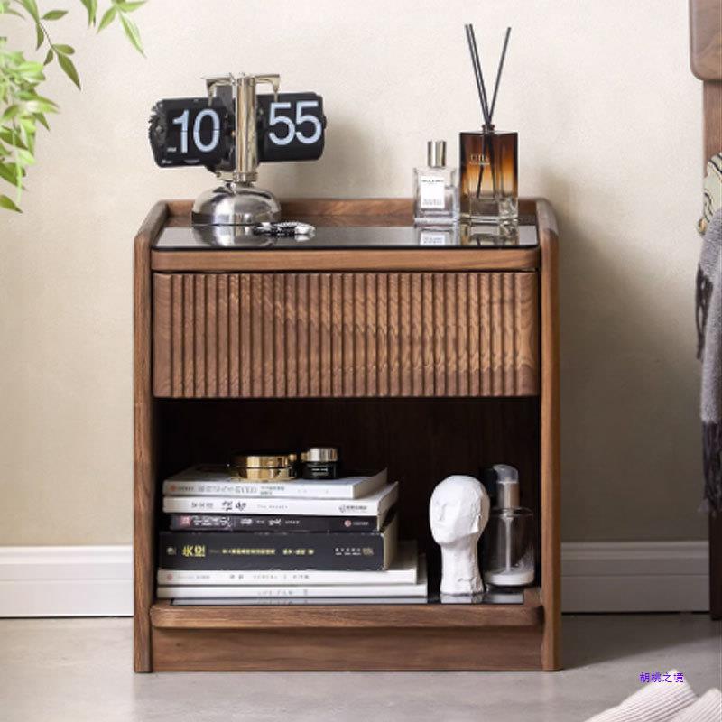 北欧简约实木床头柜黑胡桃床边收纳储物柜卧室小户型置物柜子