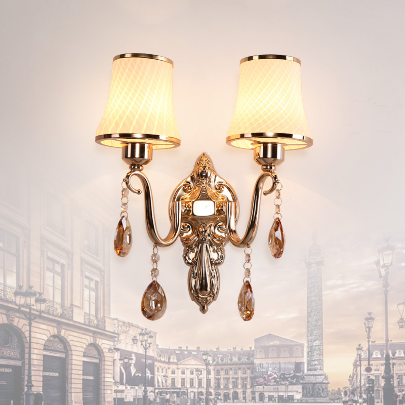 批发单双头金色水晶壁灯高档卧室床头灯现代简约酒店宾馆客房壁灯