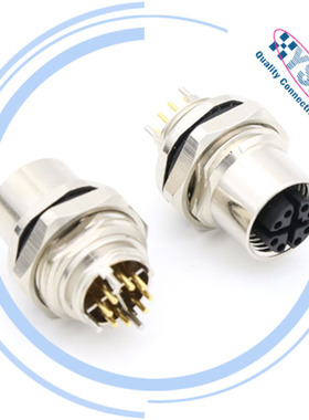 M12防水连接器 X编码8芯 带冷压针接头交通/航天/船用轨道插头